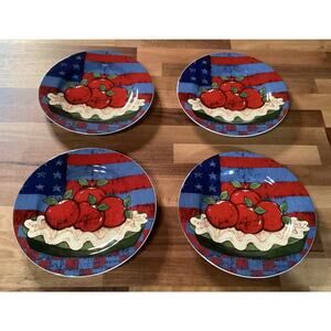 Set of 4 Sakura American As Apple Pie Warren Kimble Stoneware Salad Plates 8”